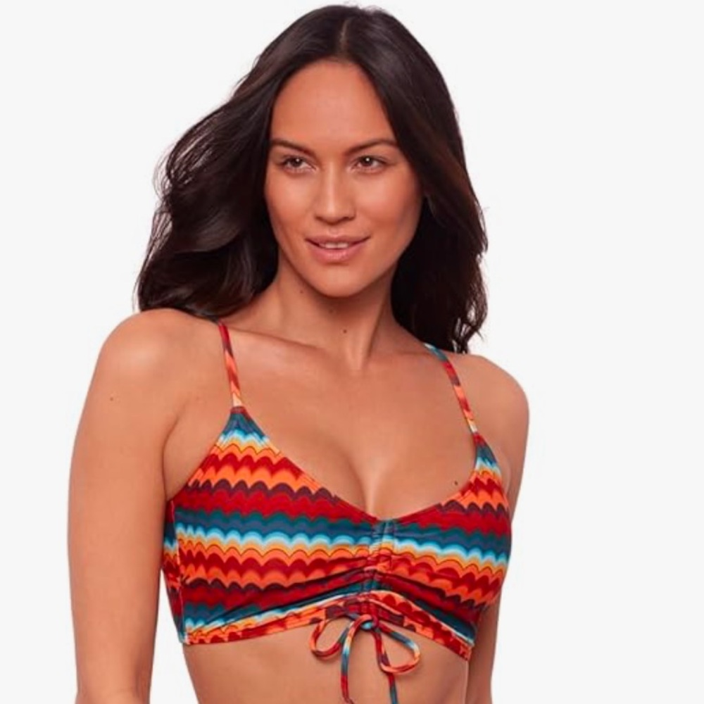 NWT Sports Illustrated Womens Groovy Stripe Shirred Tie Midkini Top